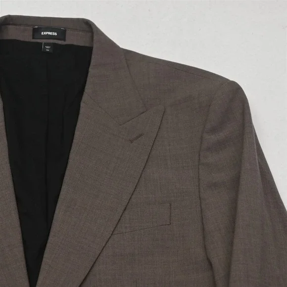 Express 38S 33x30 Brown Wool Extra Slim Soft Shoulder Mens Jacket Pants Suit